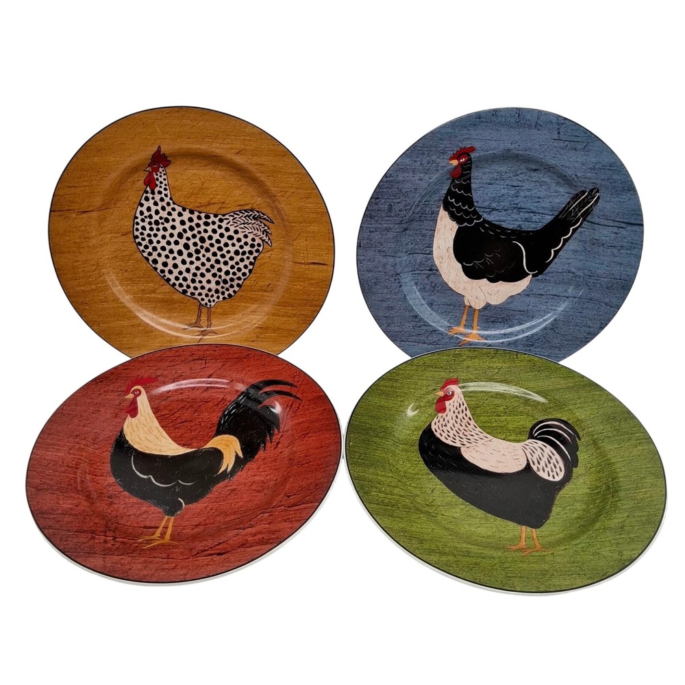 Set of 4 Vtg 1990s Warren Kimble Country Quartet Stoneware Rooster Designs